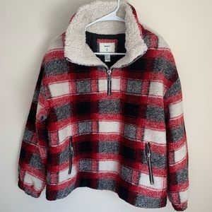 F21 boxy plaid half zip sweater